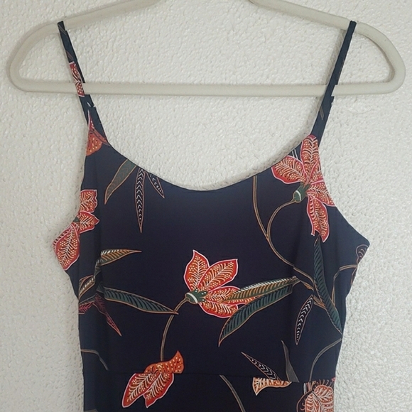 NWT LOFT Midi Dress Blogger Favorite Floral Smocked Spaghetti Strap Navy Orange - Picture 4 of 17